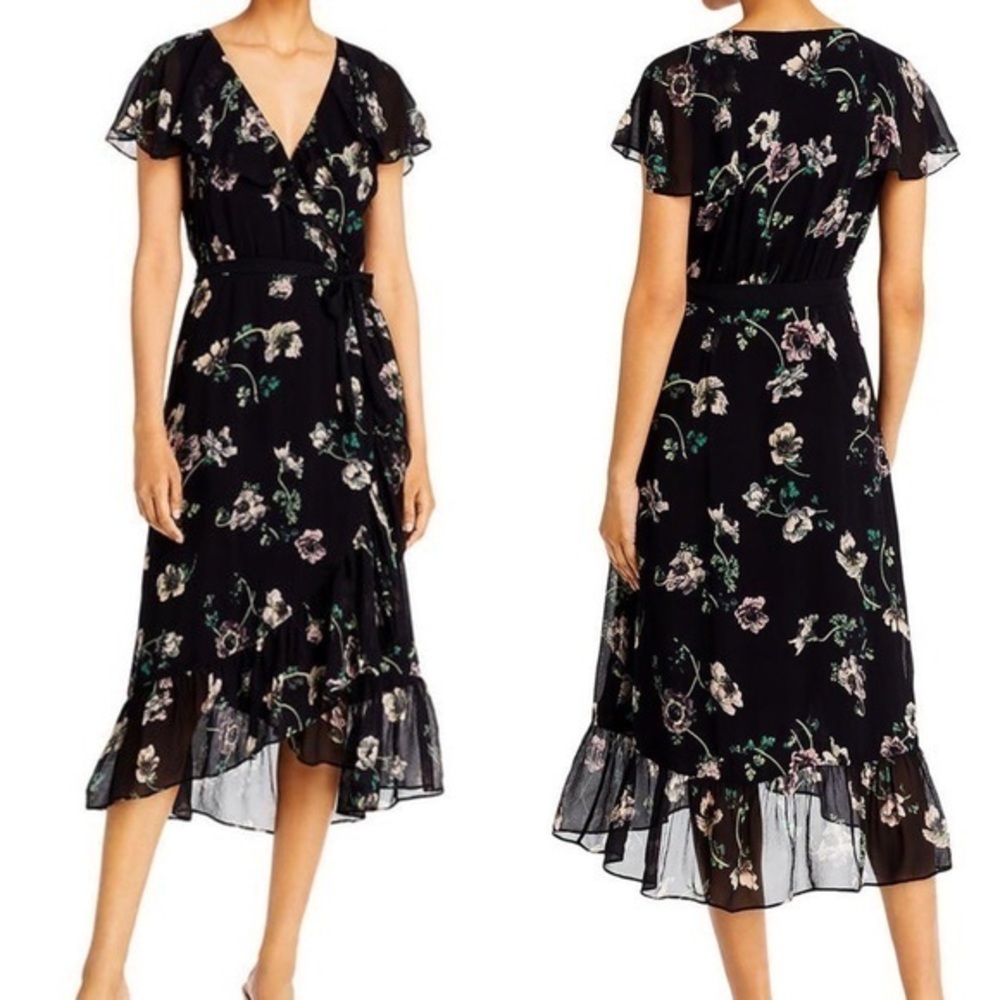 PAIGE Palisades Silk Wrap Dress, Black Multi, size XS NWT